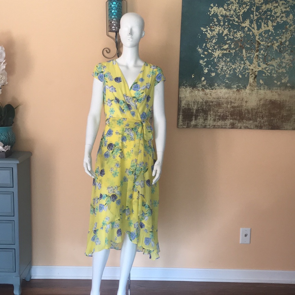 Jessica Howard Yellow Floral Midi Dress size 6